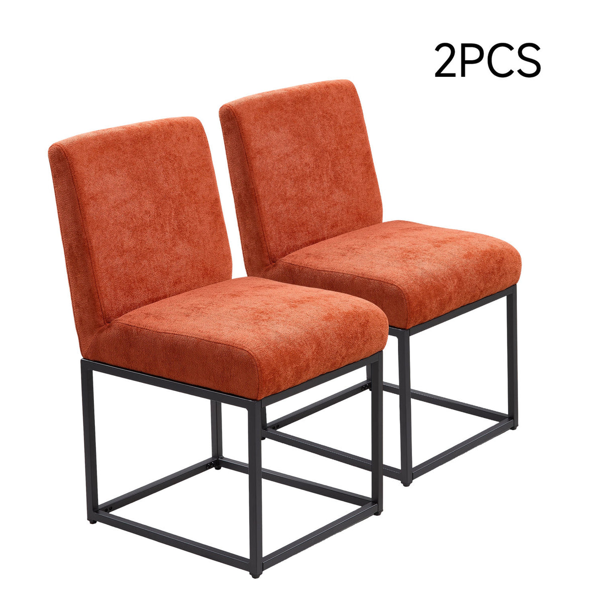 Set of 2 Orange Chenille Dining Chairs
