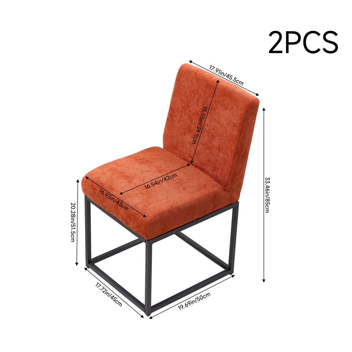 Set of 2 Orange Chenille Dining Chairs