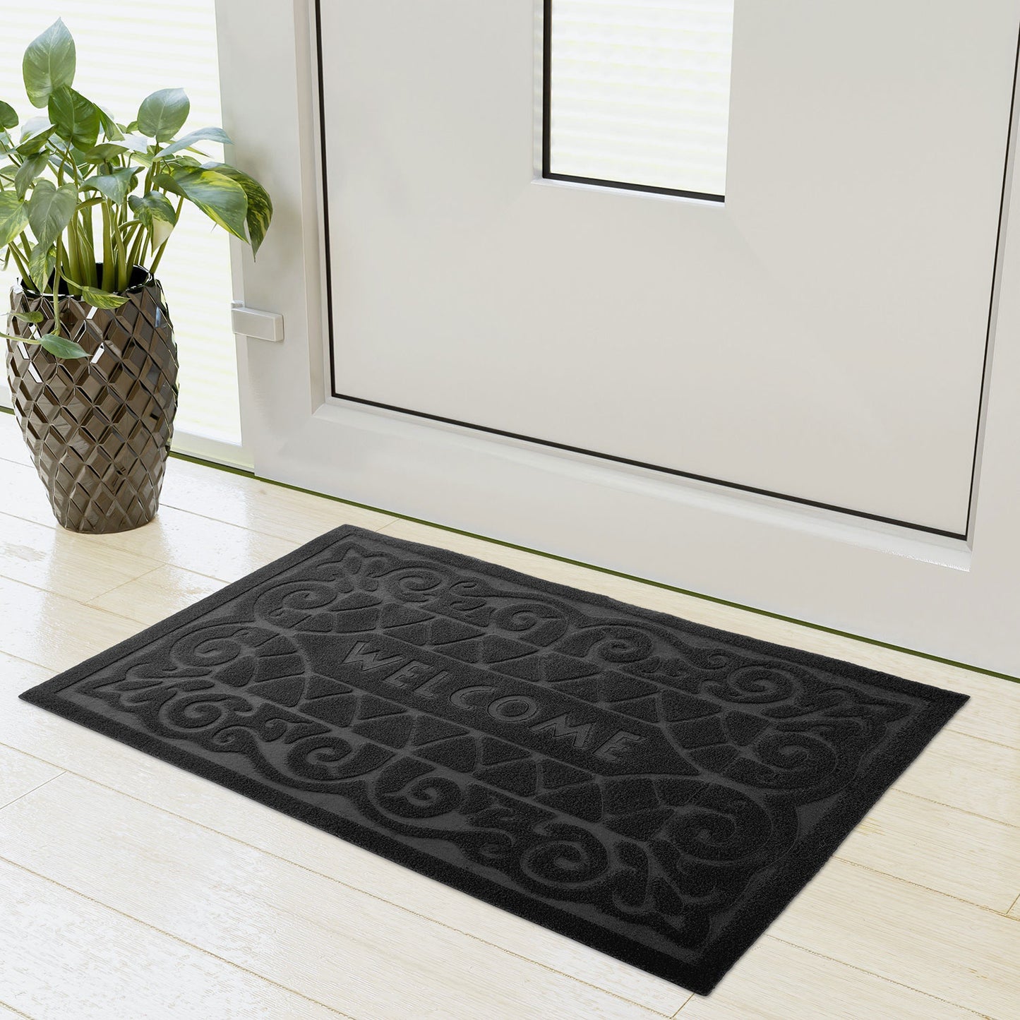 Welcome Black Easy Care Absorbent Doormat