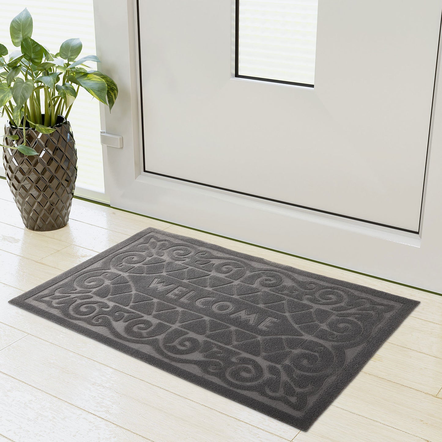 Welcome Grey Easy Care Absorbent Doormat