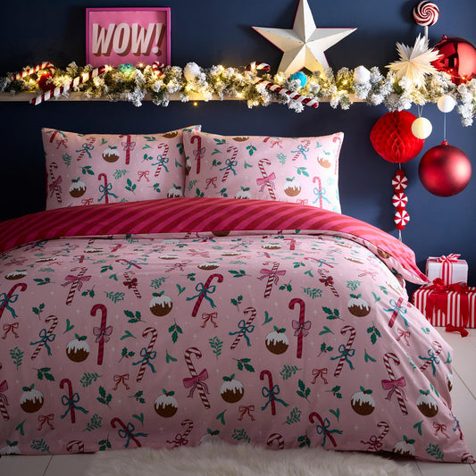 Festive Fancy Pink Reversible Duvet Set
