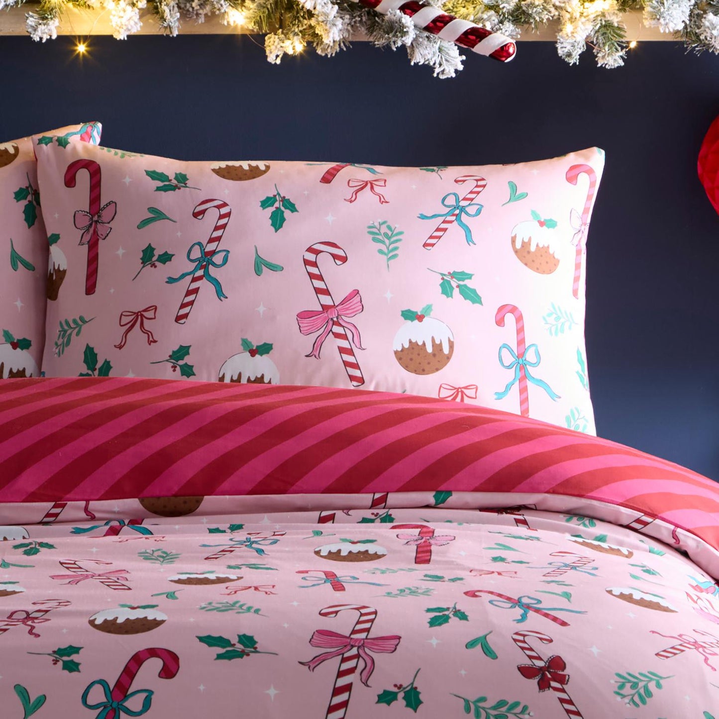 Festive Fancy Pink Reversible Duvet Set