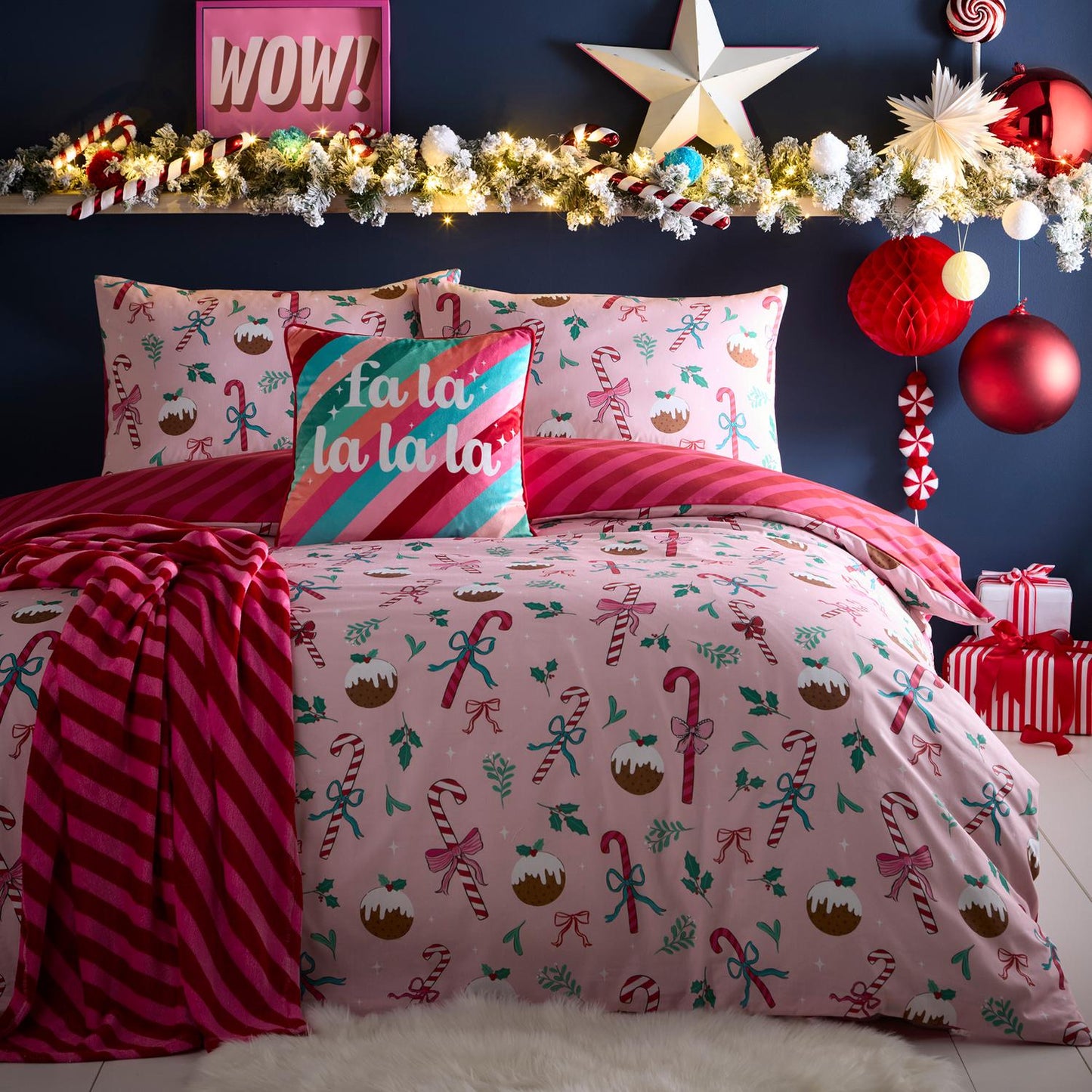 Festive Fancy Pink Reversible Duvet Set