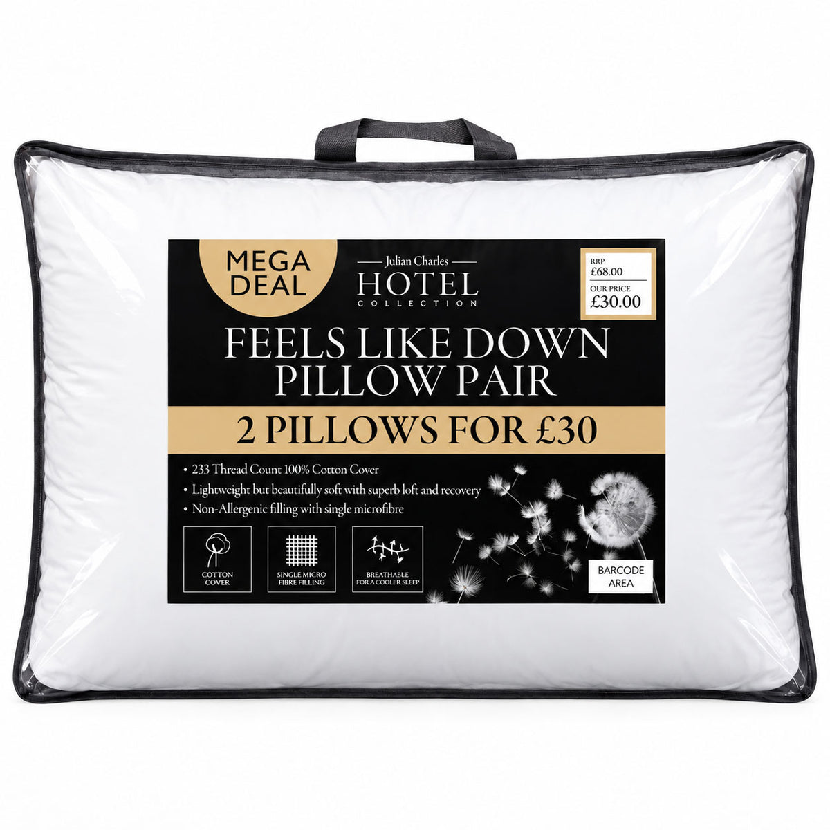 Feels Like Down Hotel Pillows 2 Pack - Medium