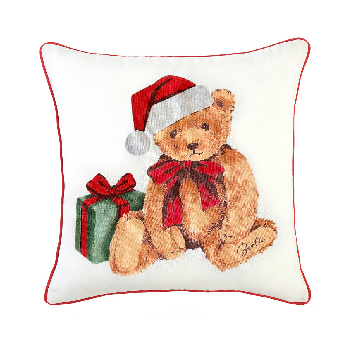 Bertie Bear Christmas Printed Canvas Cushion (43cm x 43cm)