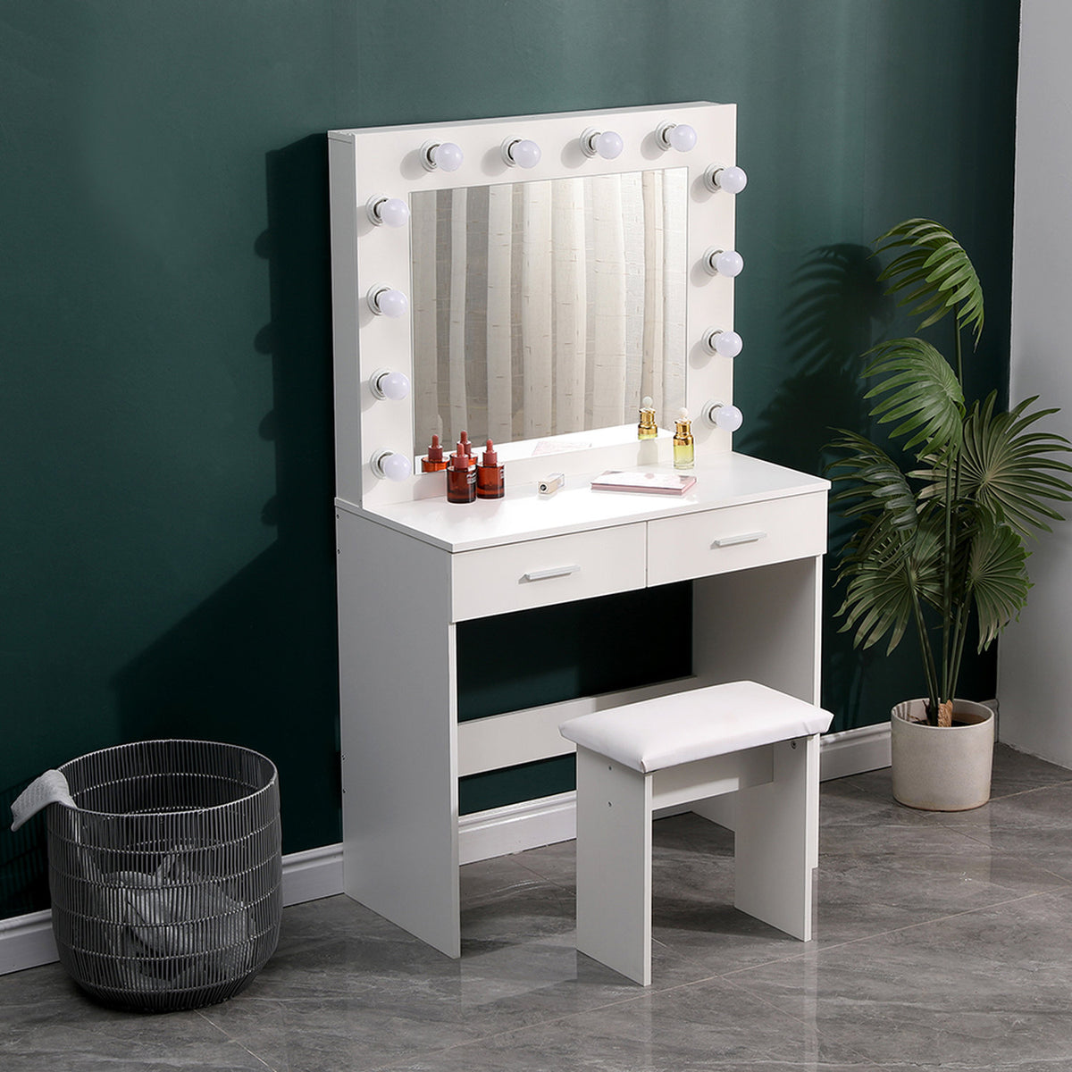 Hollywood Dressing Table White with Stool