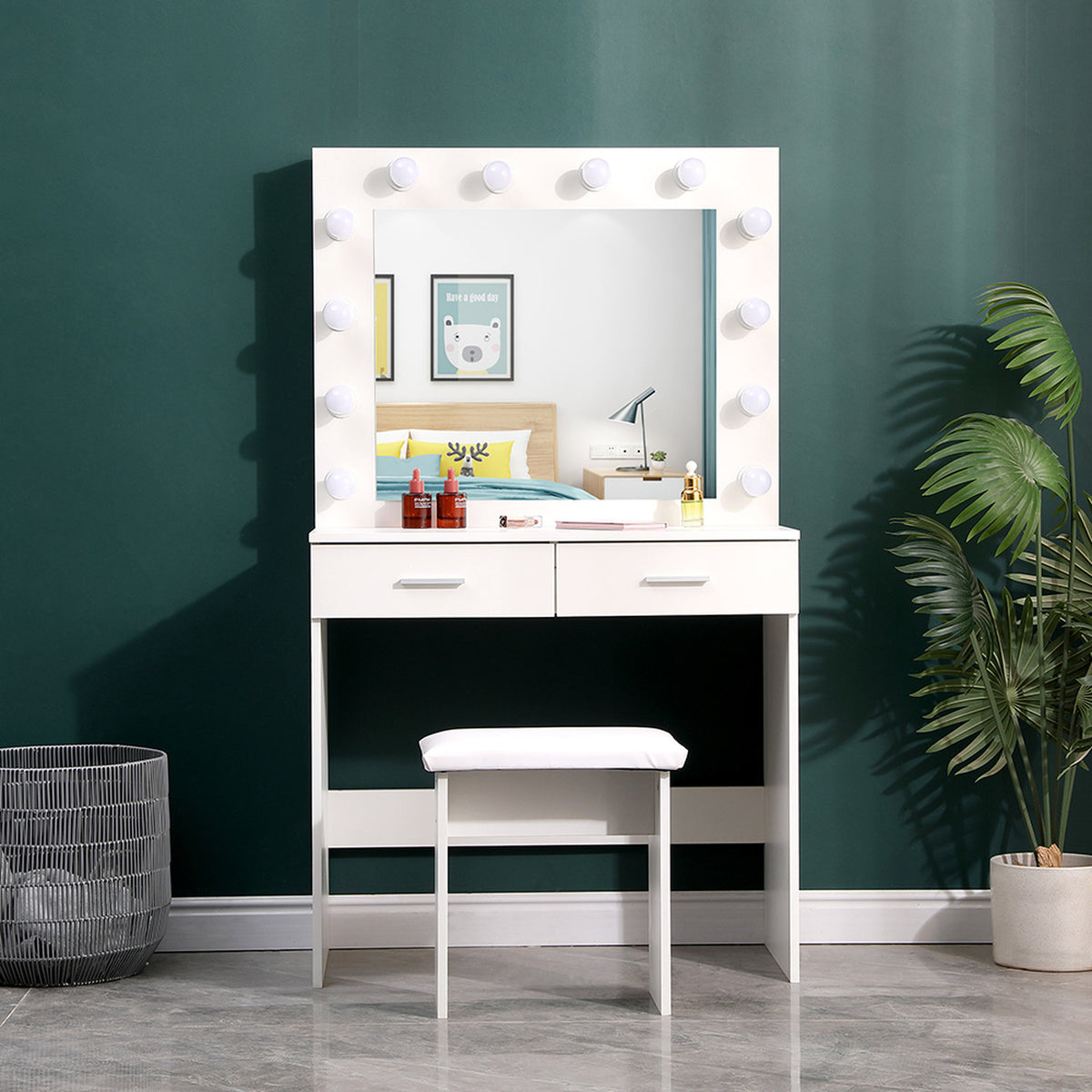 Hollywood Dressing Table White with Stool
