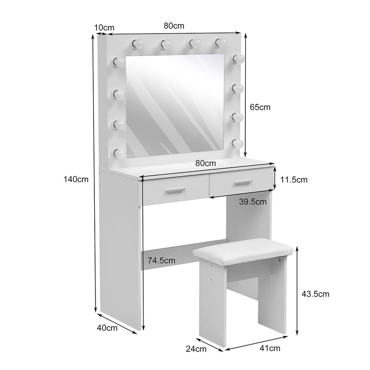 Hollywood Dressing Table White with Stool