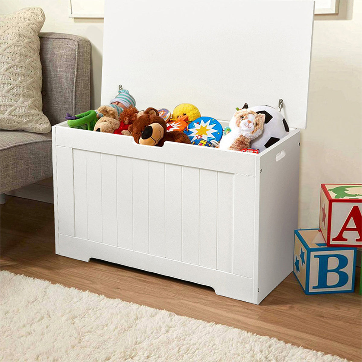 Wooden Storage Chest White with Flip Up Lid