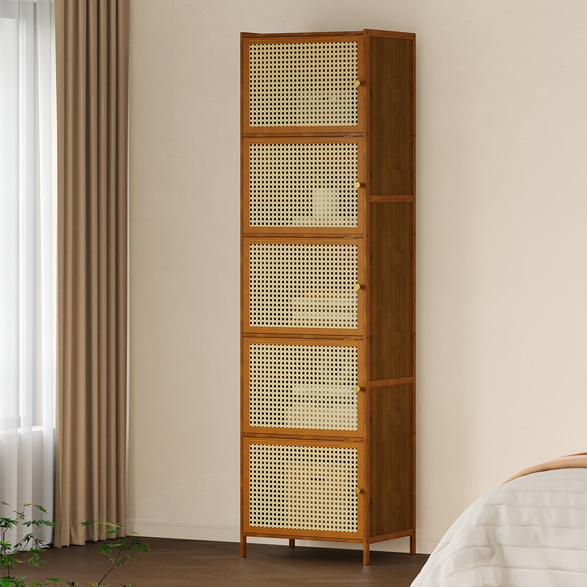 Bamboo Storage 5 Tier Cabinet with Acrylic Doors