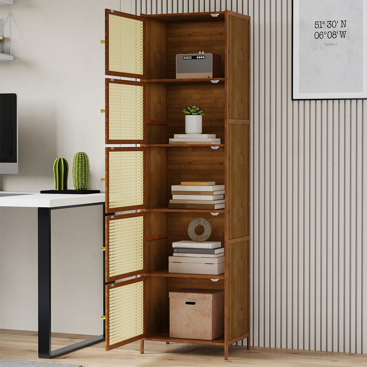Bamboo Storage 5 Tier Cabinet with Acrylic Doors