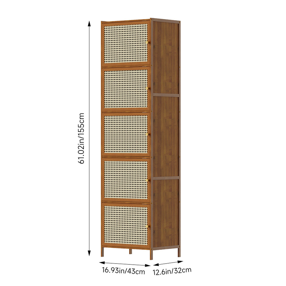 Bamboo Storage 5 Tier Cabinet with Acrylic Doors