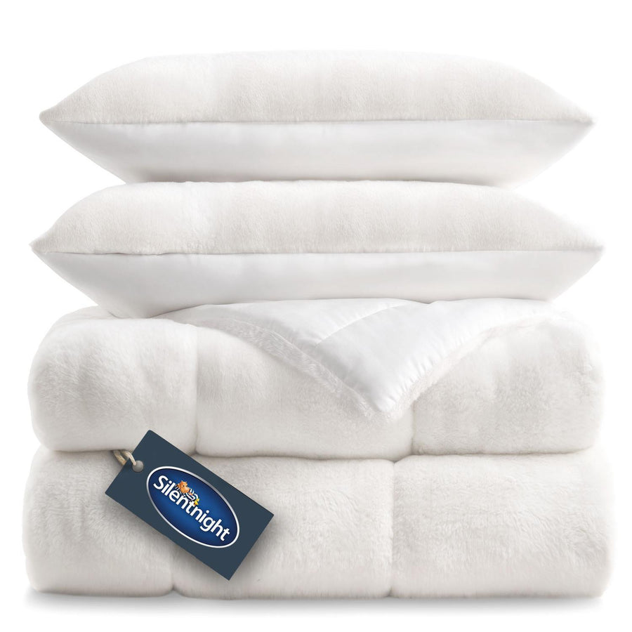 Silentnight White Faux Fur 10.5 Tog Coverless Duvet and Pillowcase Set