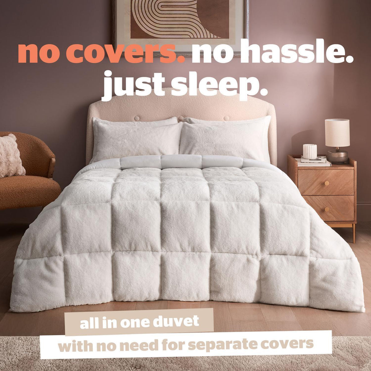 Silentnight White Faux Fur 10.5 Tog Coverless Duvet and Pillowcase Set