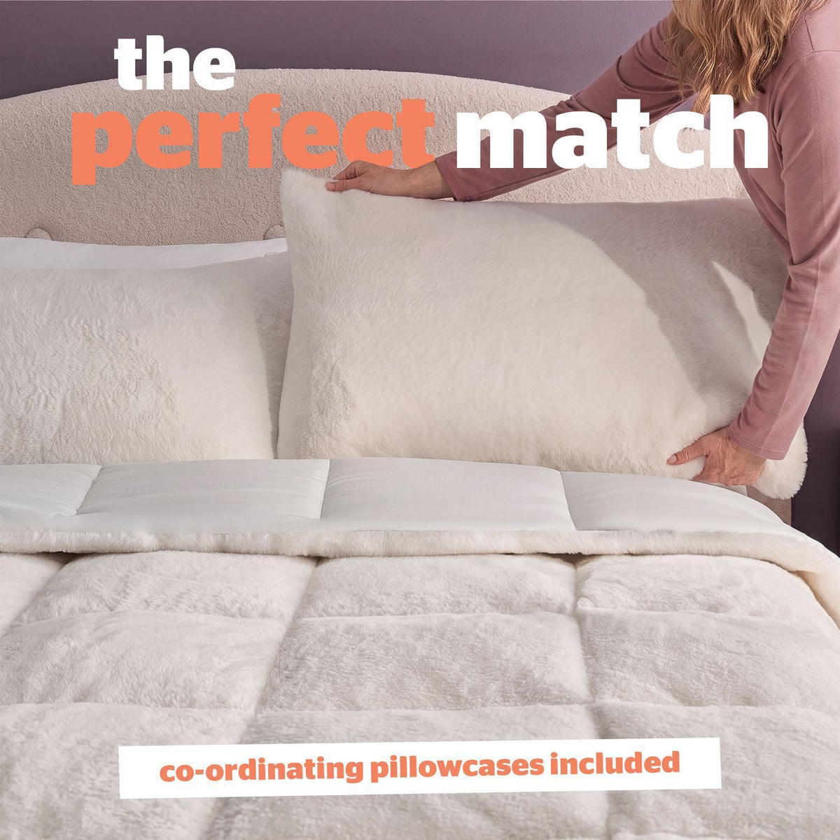 Silentnight White Faux Fur 10.5 Tog Coverless Duvet and Pillowcase Set