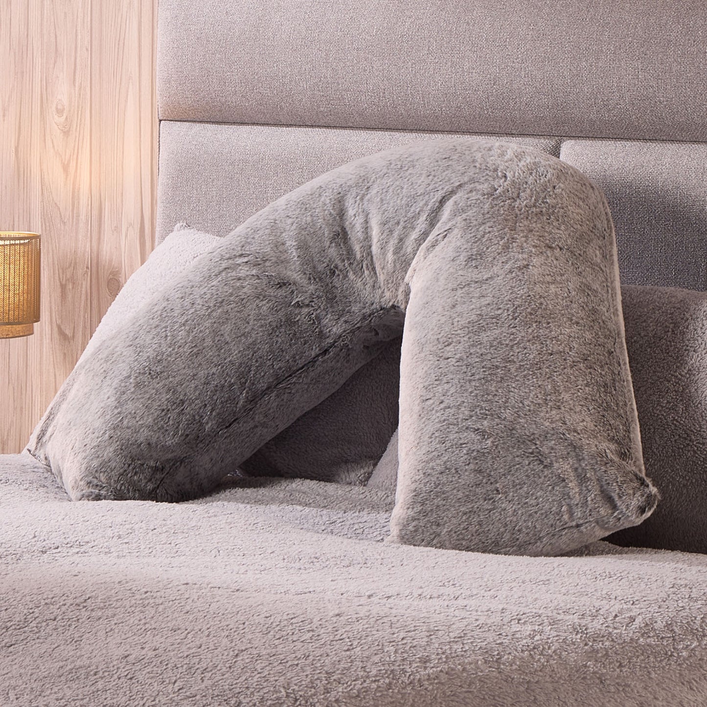 Luxury Grey Faux Fur V Shape Pillow