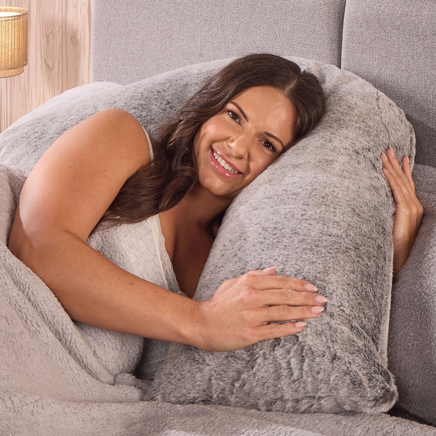 Luxury Grey Faux Fur V Shape Pillow