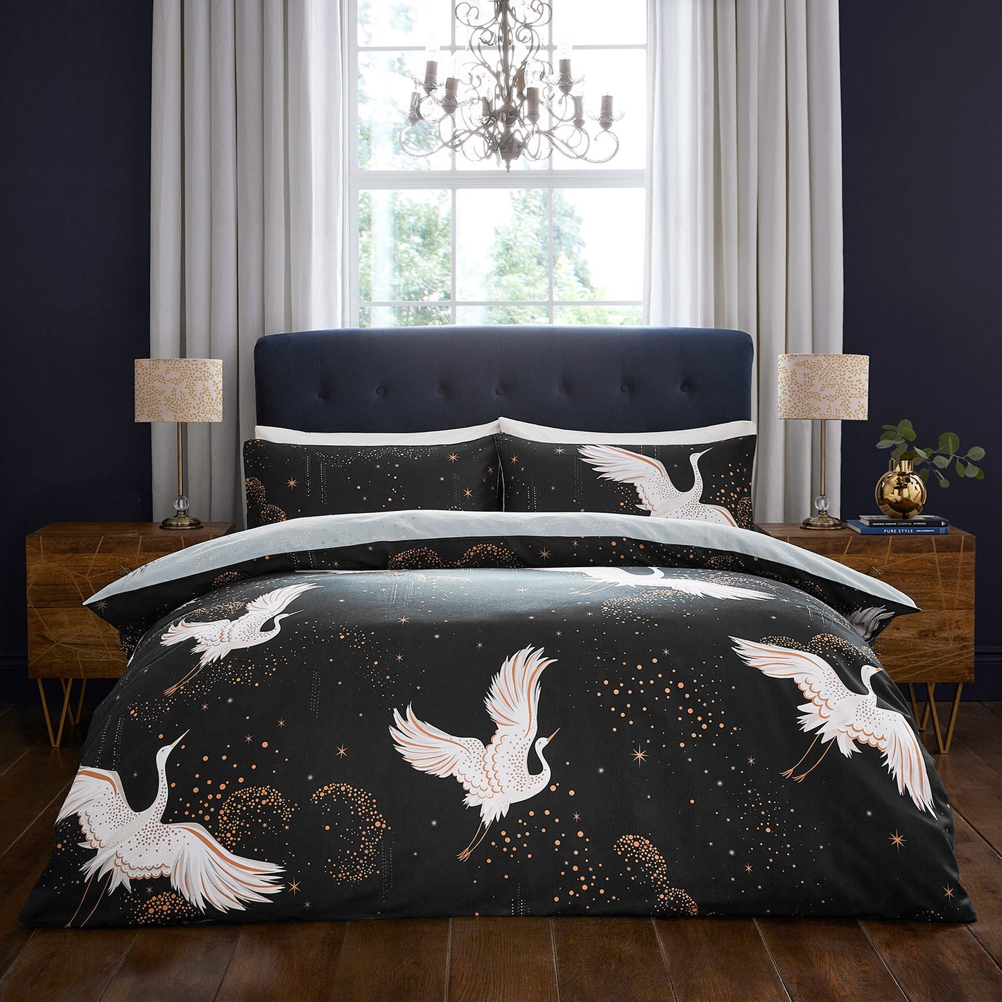 Sara Miller Flying Cranes Ink Duvet Set