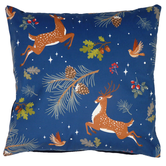 Forest Deer Royal Blue Filled Velvet Cushion (45cm x 45cm)