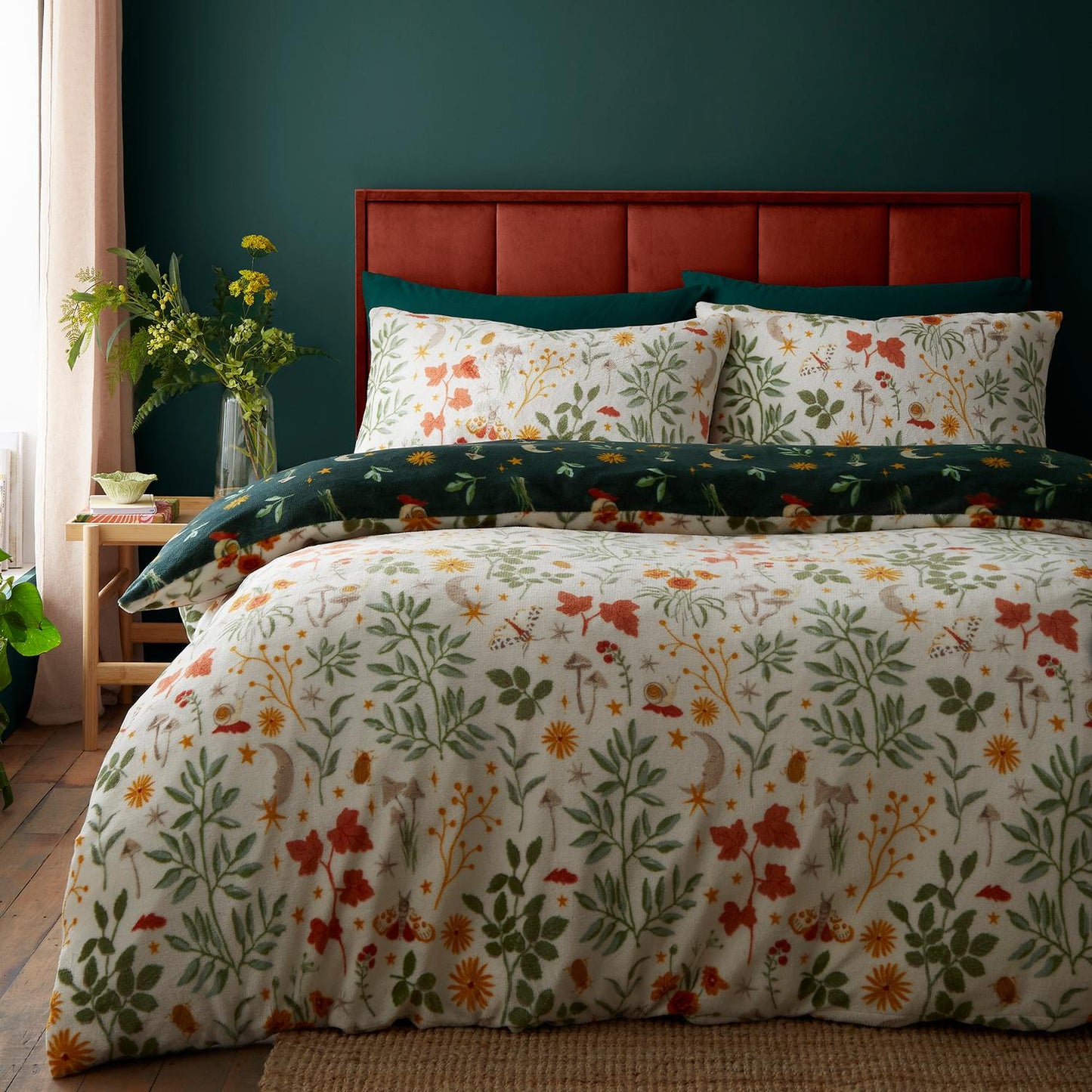 Botanical Mushrooms Reversible Flannel Fleece Duvet Set