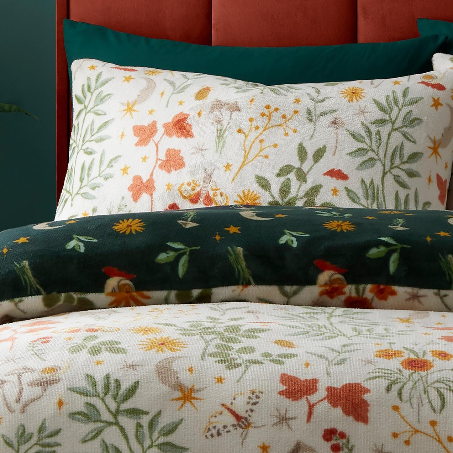 Botanical Mushrooms Reversible Flannel Fleece Duvet Set