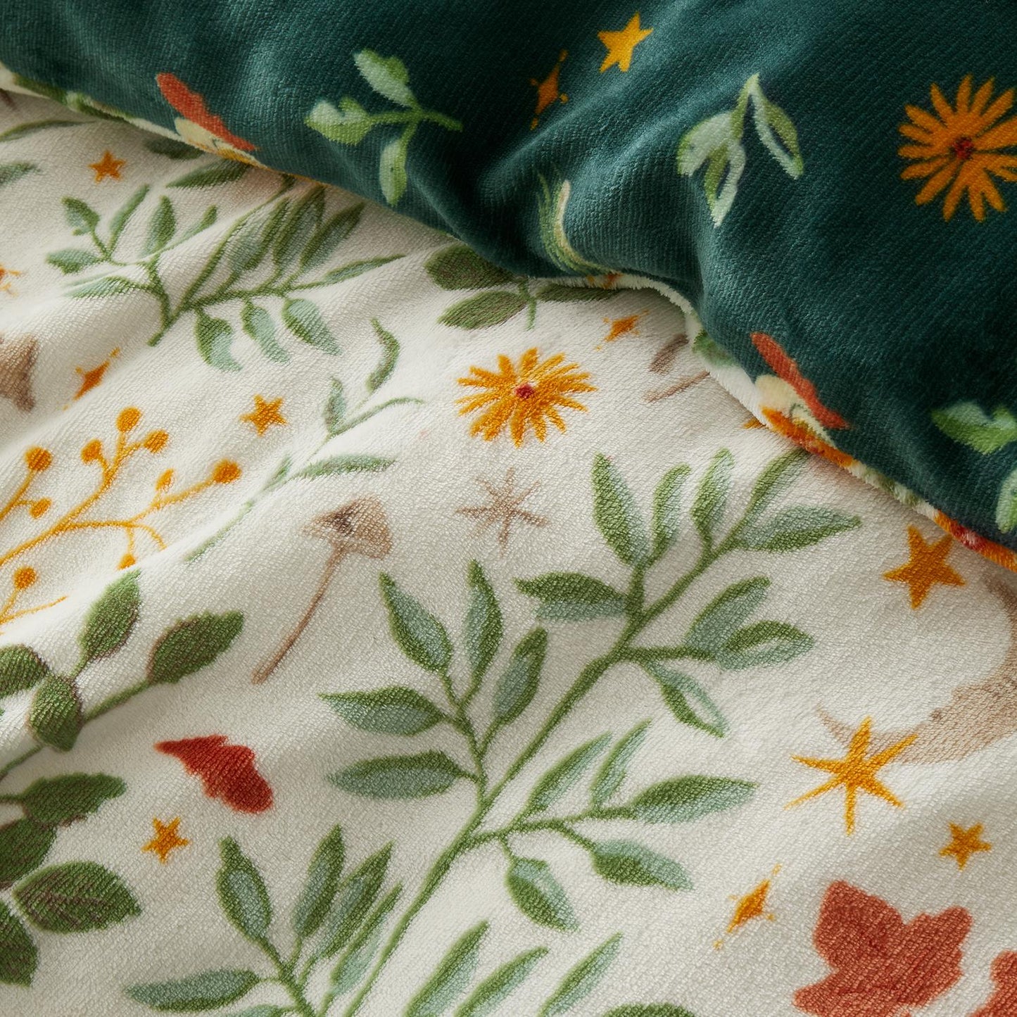 Botanical Mushrooms Reversible Flannel Fleece Duvet Set