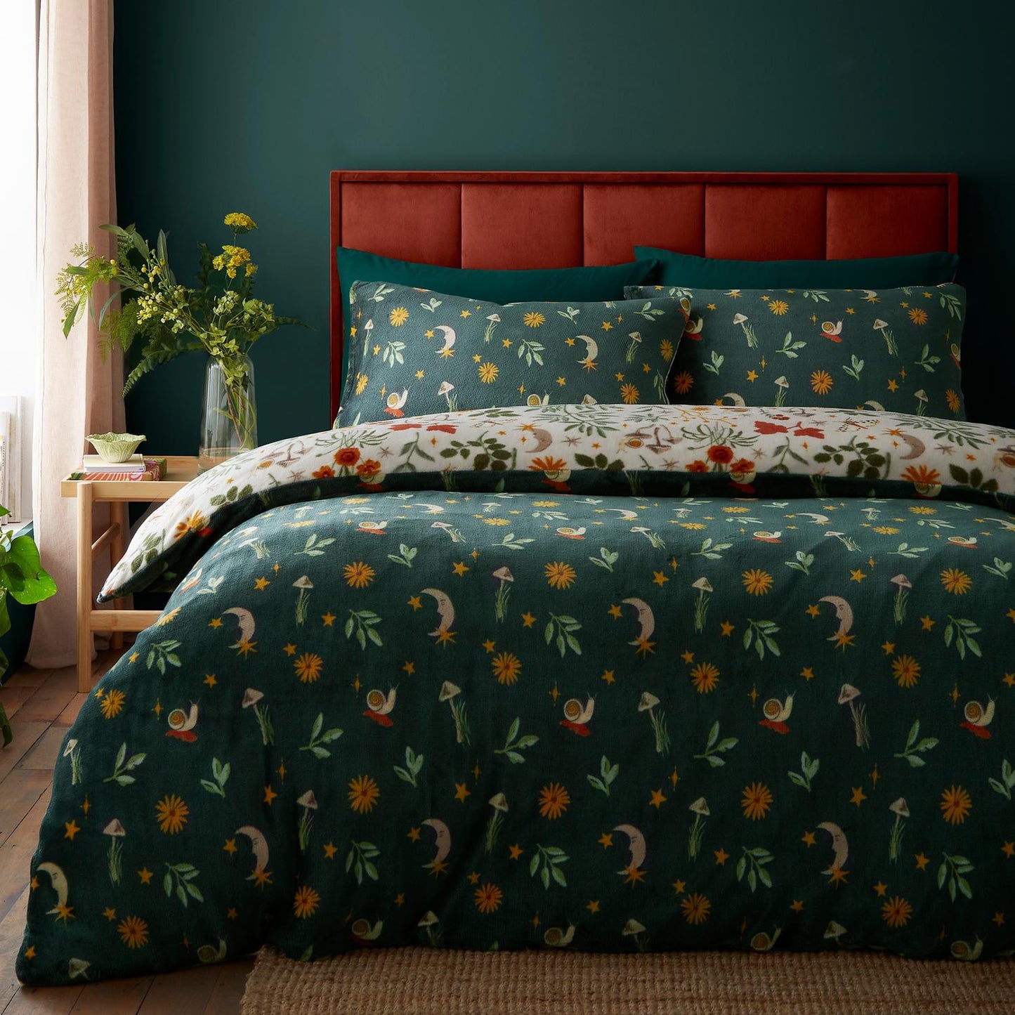 Botanical Mushrooms Reversible Flannel Fleece Duvet Set