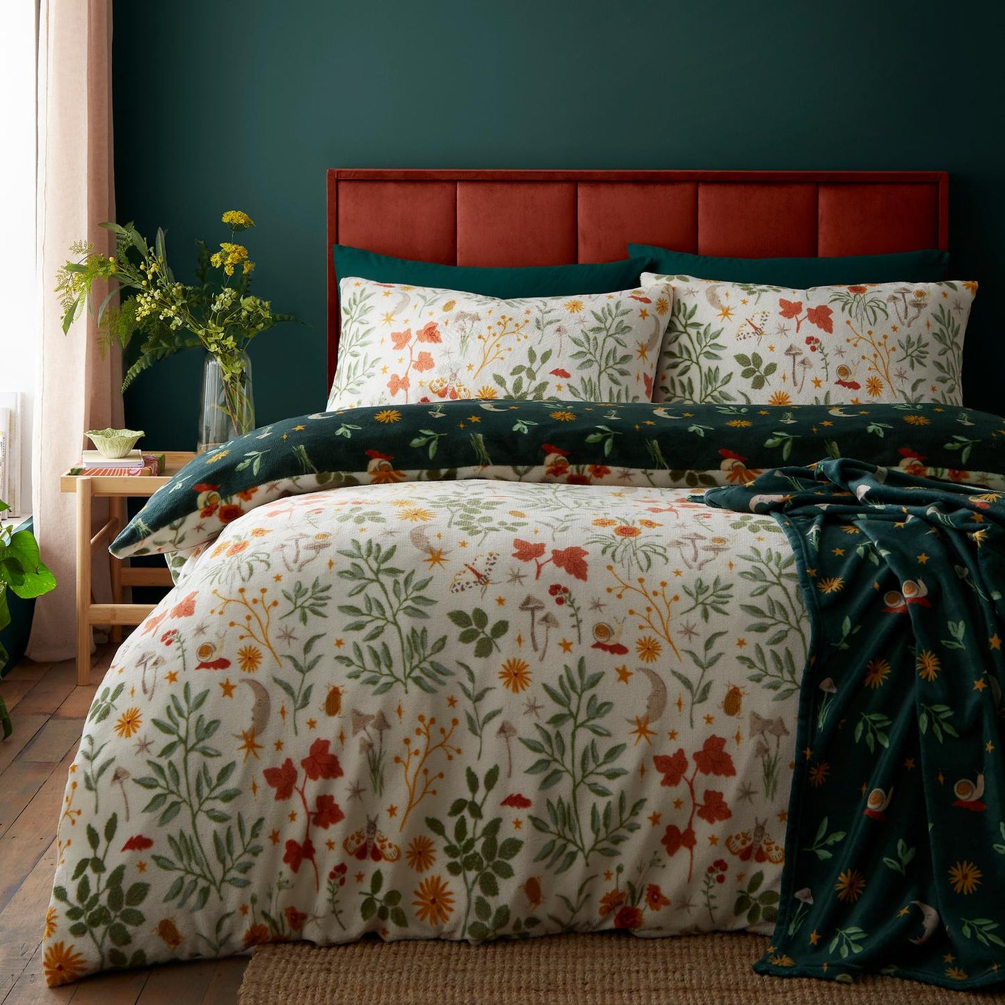 Botanical Mushrooms Reversible Flannel Fleece Duvet Set