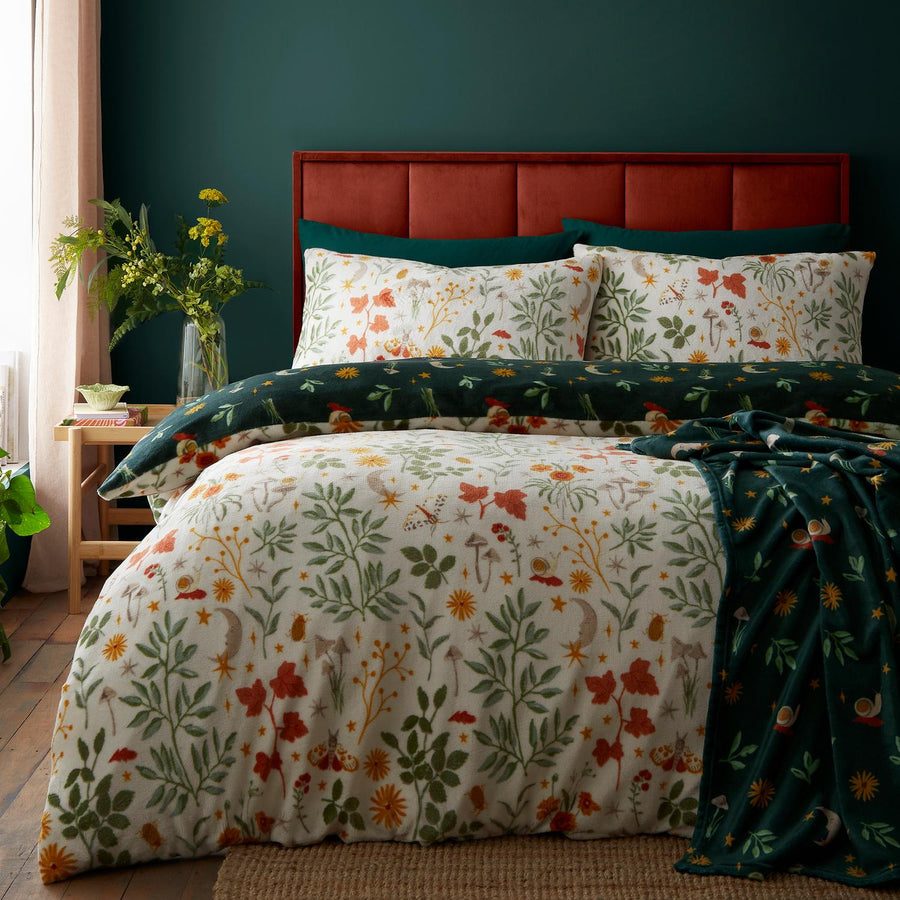 Botanical Mushrooms Reversible Flannel Fleece Duvet Set