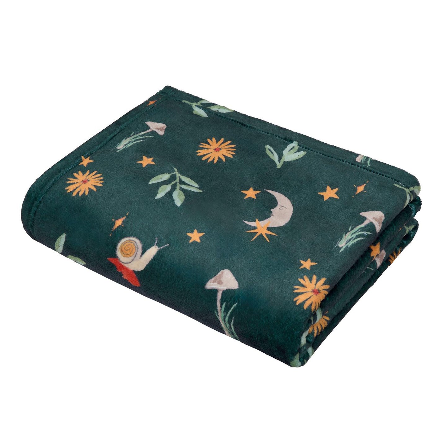 Botanical Mushrooms Green Fleece Throw (120cm x 150cm)