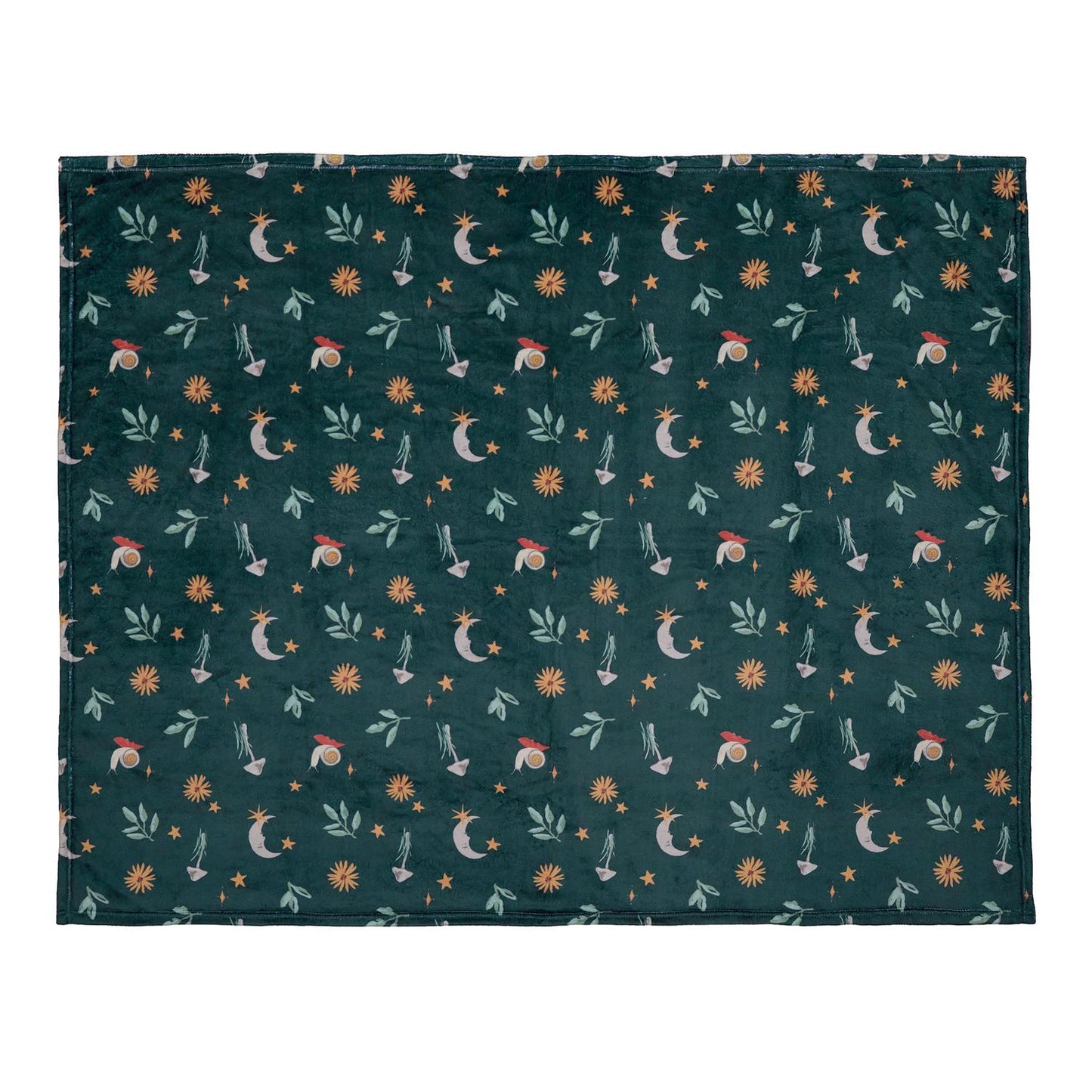 Botanical Mushrooms Green Fleece Throw (120cm x 150cm)
