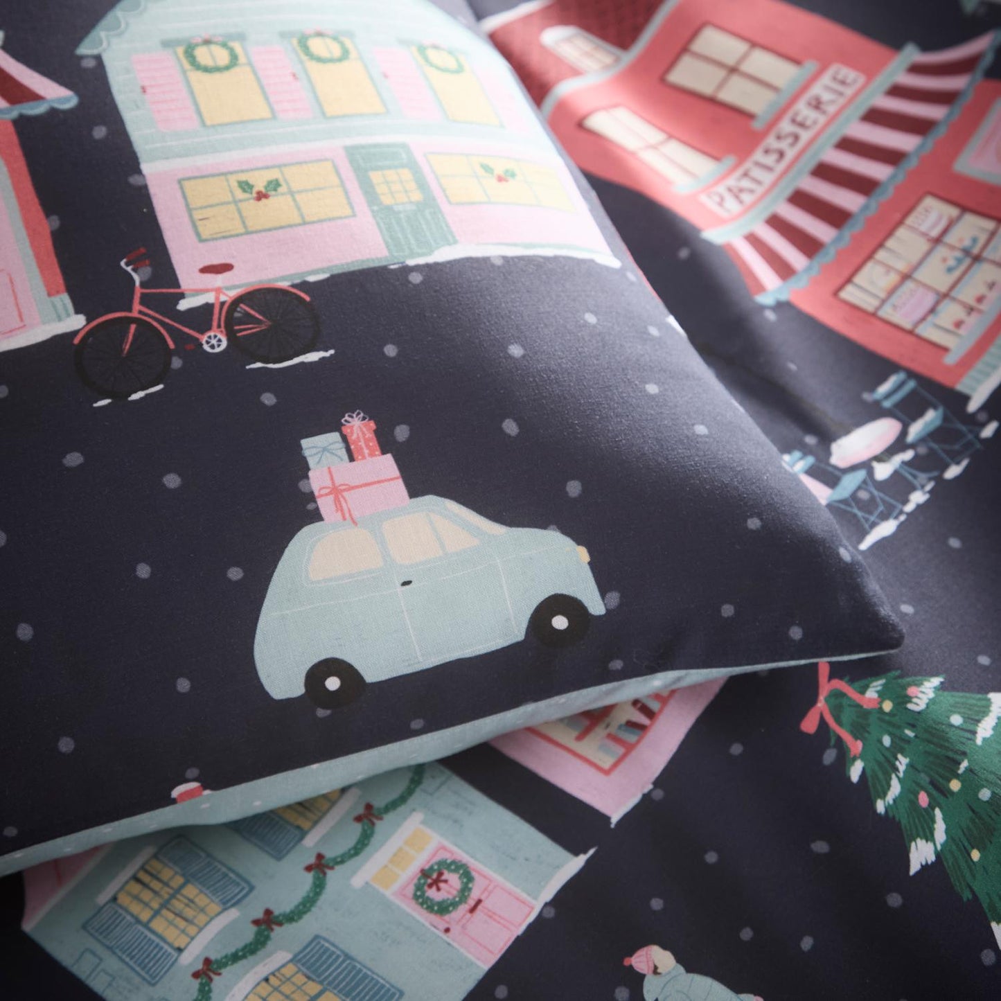 Christmas Houses Navy Reversible Duvet Set