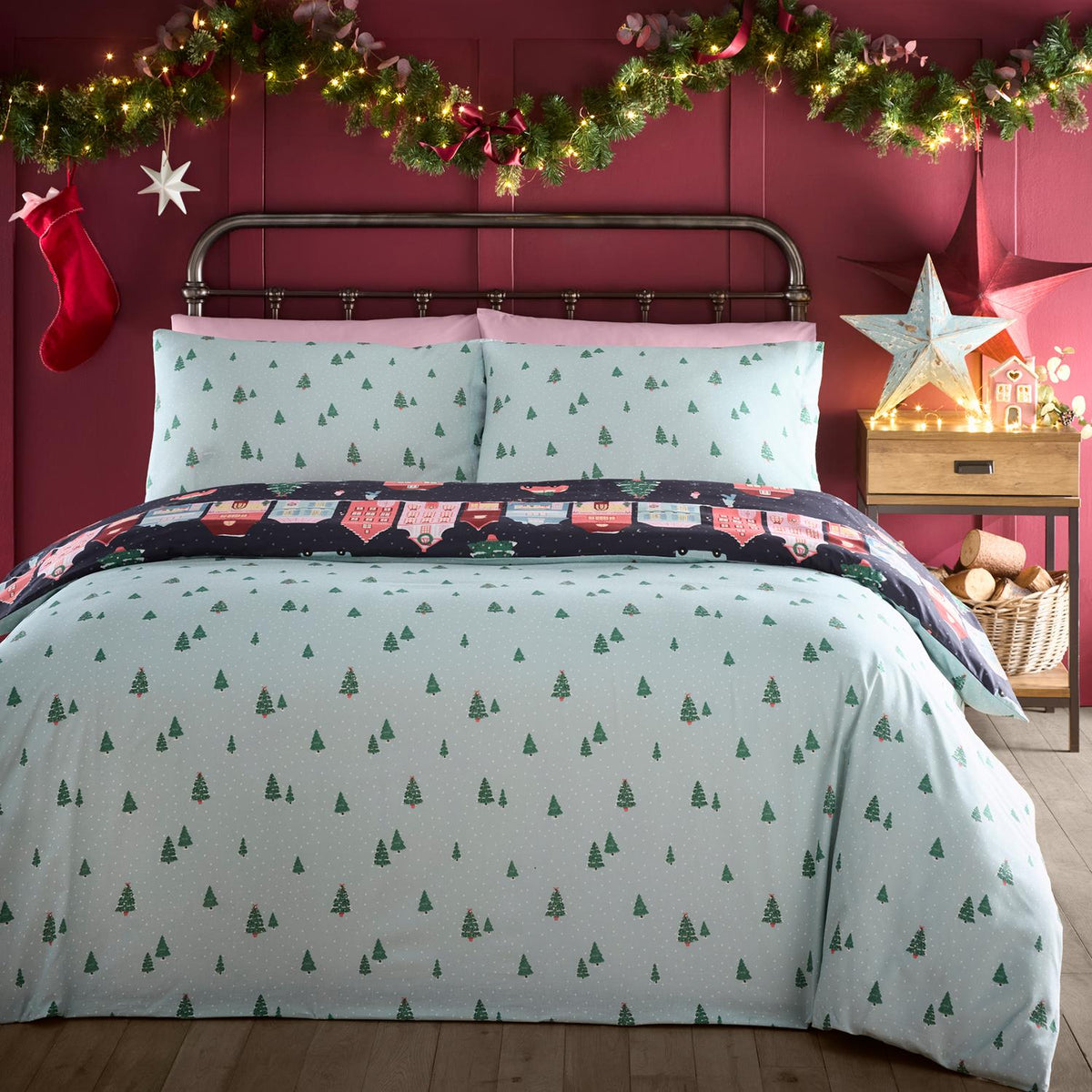 Christmas Houses Navy Reversible Duvet Set