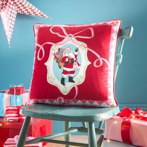 Christmas Vintage Frames Red Reversible Velvet Cushion