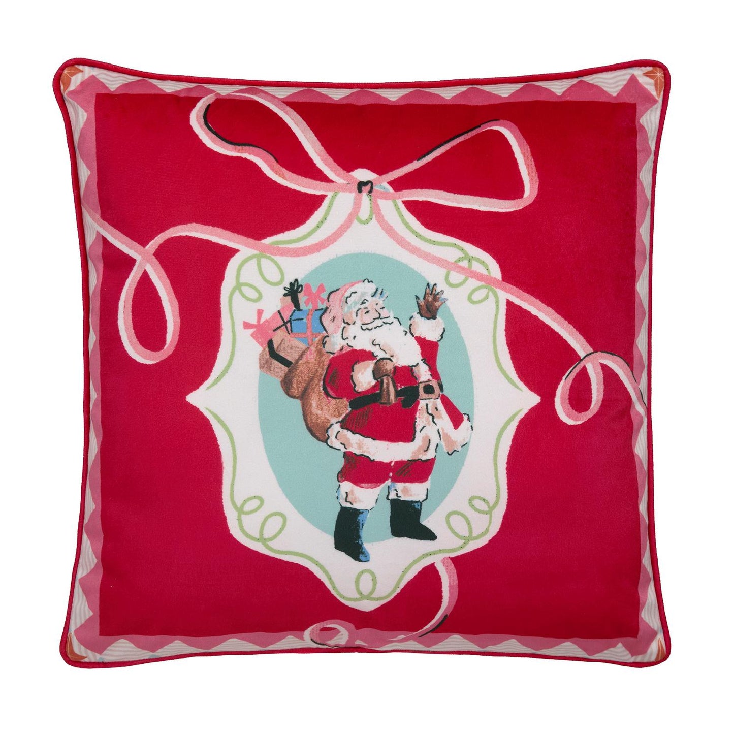 Christmas Vintage Frames Red Reversible Velvet Cushion