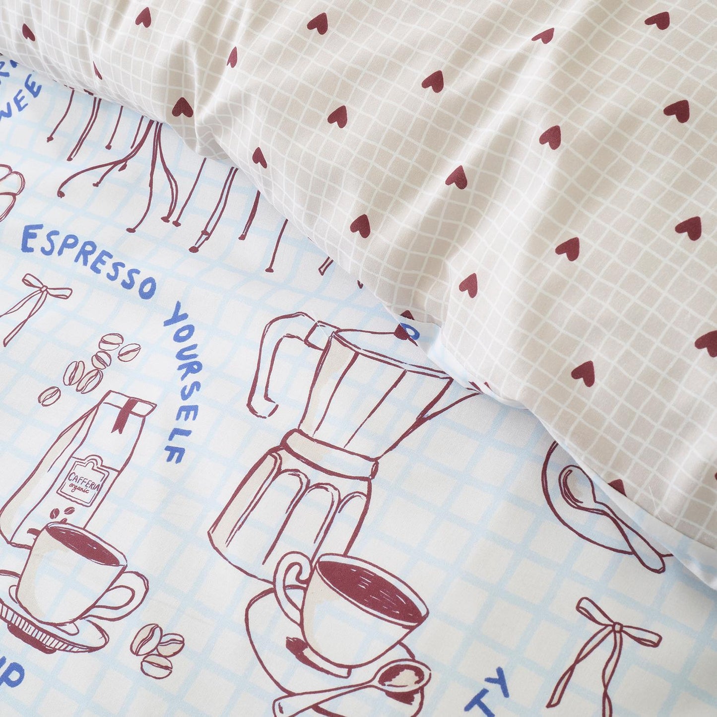 Coffee Club Reversible Blue Duvet Set