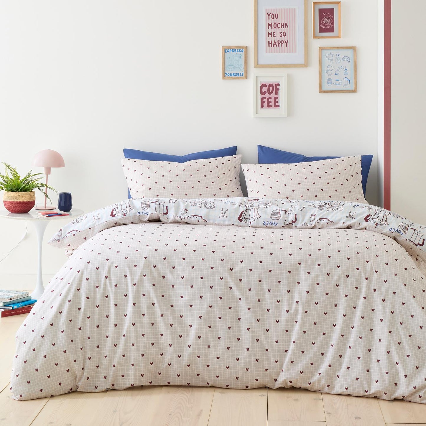 Coffee Club Reversible Blue Duvet Set