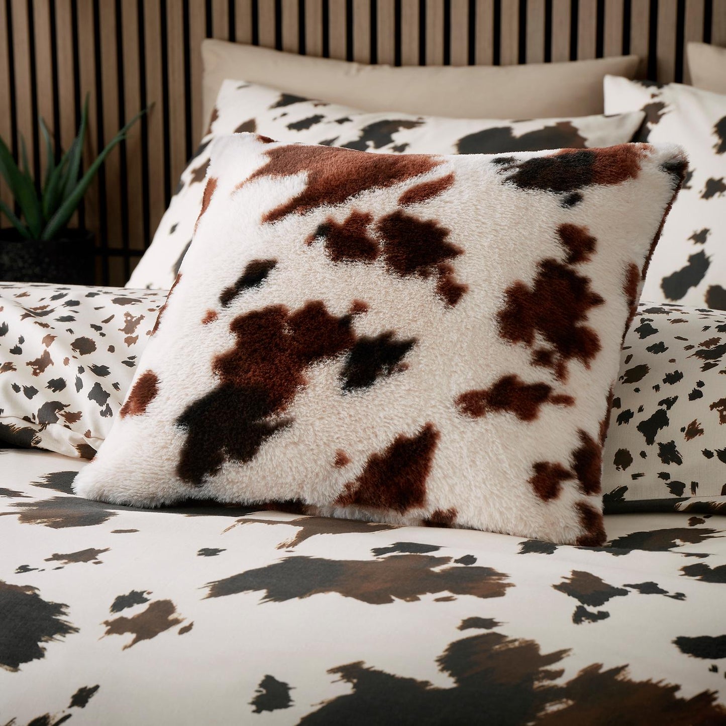 Cow Print Chocolate Faux Fur Cushion