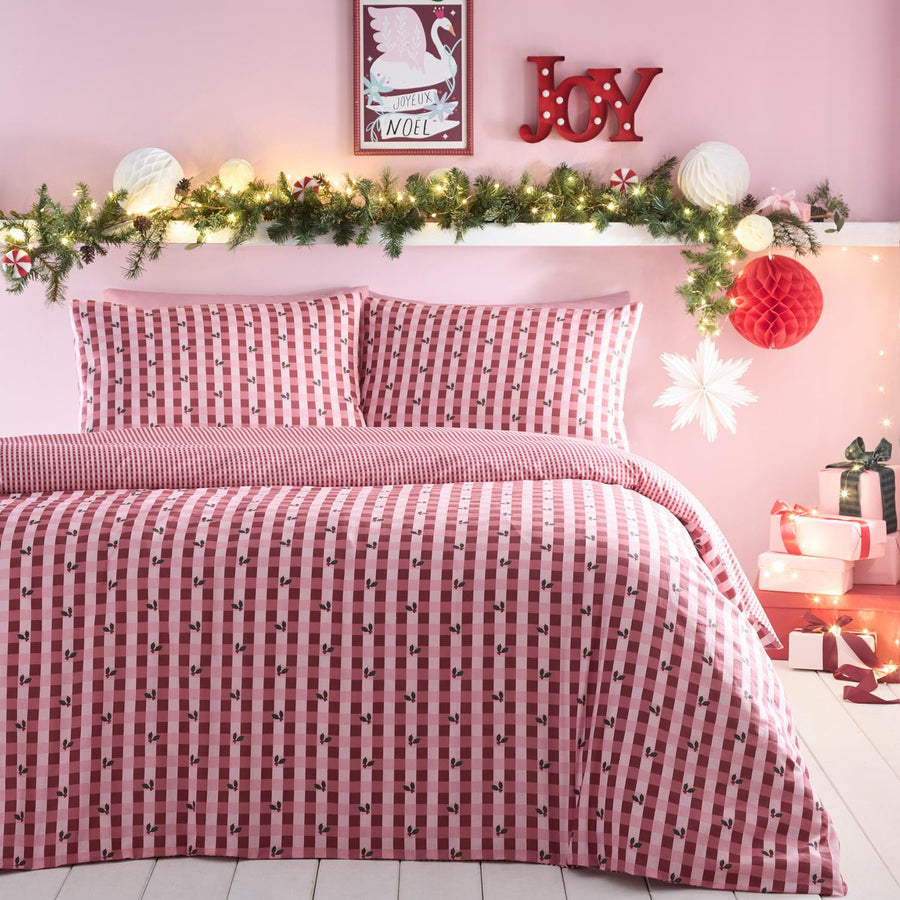 Holly Gingham Red Christmas Duvet Set
