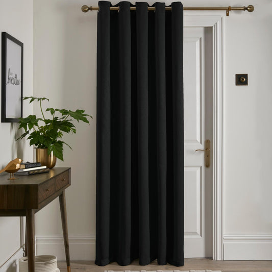 Strata Black Dim Out Single Panel Eyelet Door Curtain