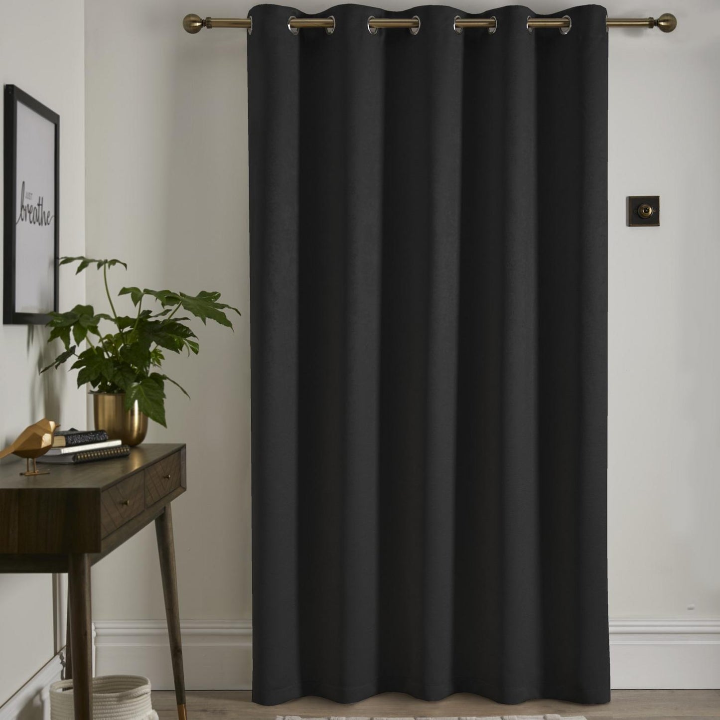 Strata Black Dim Out Single Panel Eyelet Door Curtain
