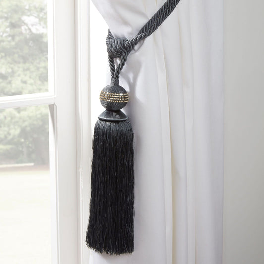 Galaxy Graphite Grey Rope Tassel Curtain Tiebacks (Pair)