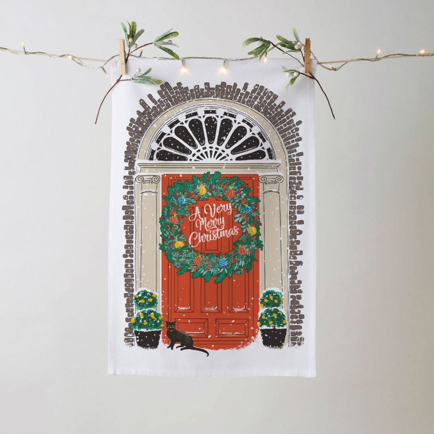 Georgian Front Door Christmas Cotton Tea Towel