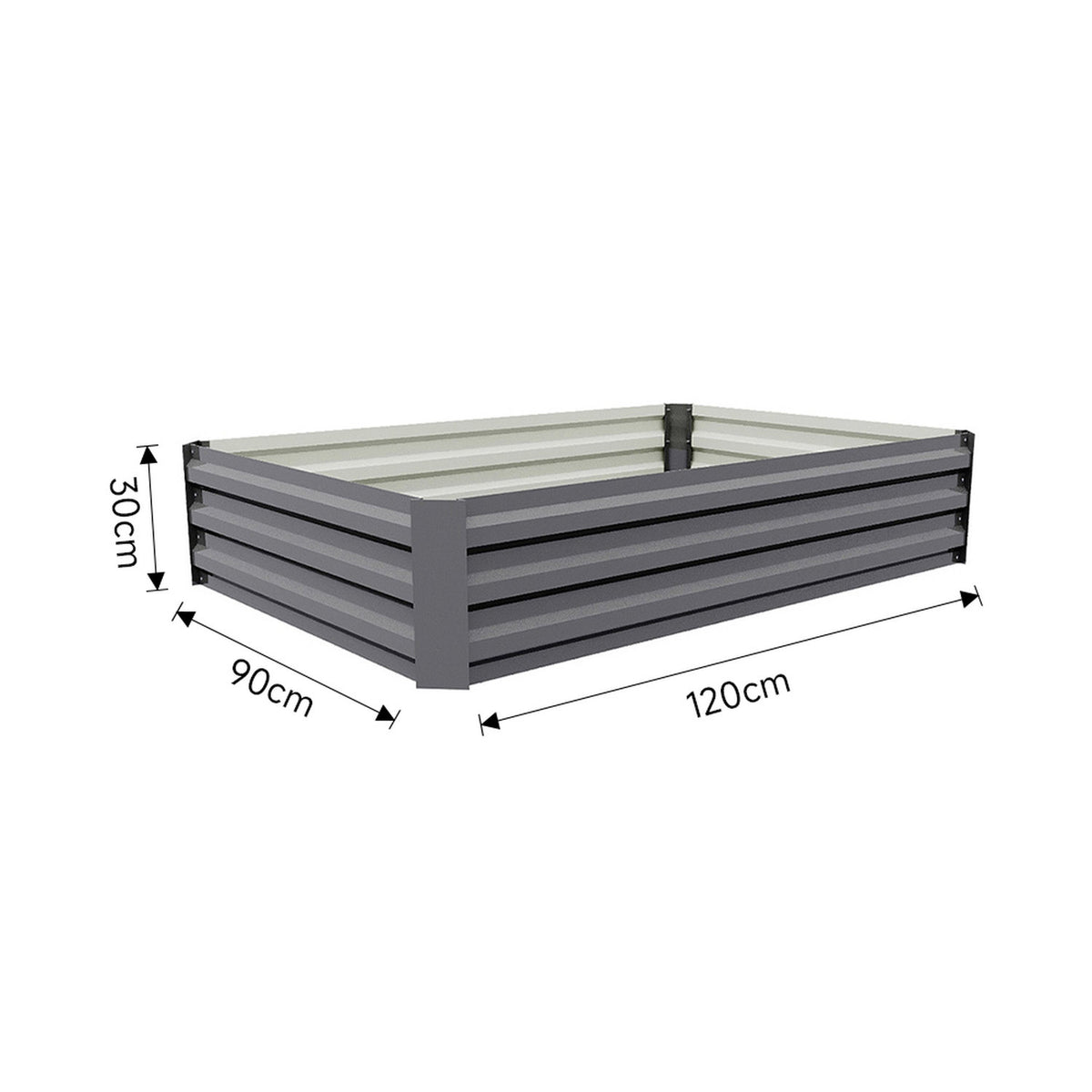 Rectangle Raised Grey Galvanised Steel Garden Bed (30cm x 120cm)