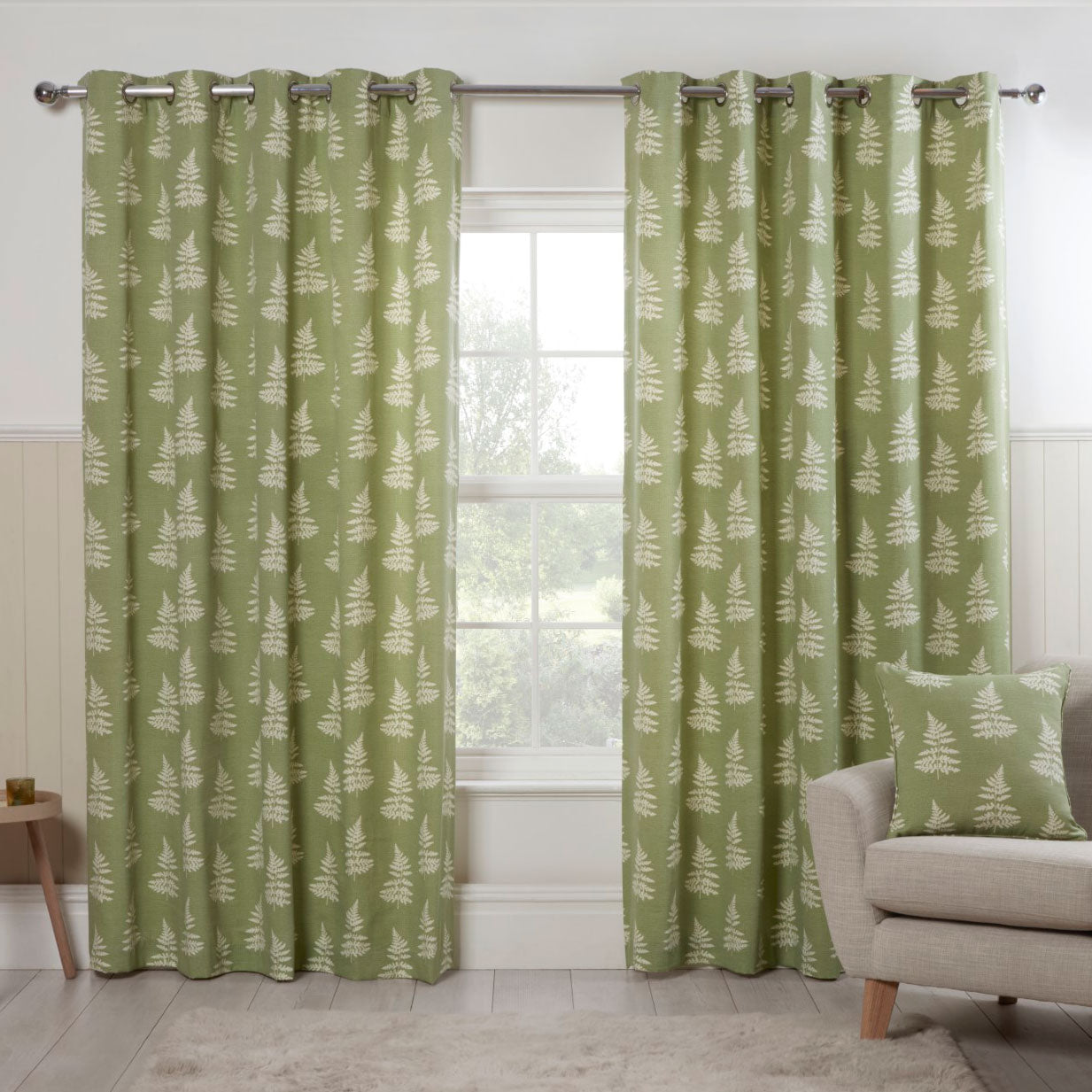 Esher Fern Green Eyelet Curtain