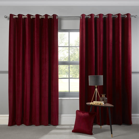 Abington Rosso Velvet Eyelet Thermal Curtains