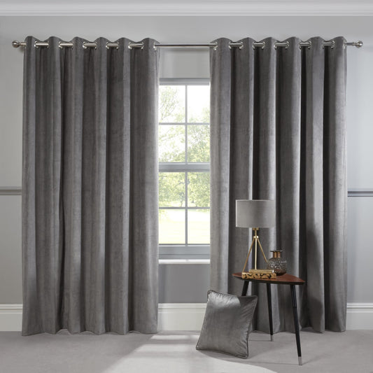 Abington Slate Grey Velvet Eyelet Thermal Lined Curtains