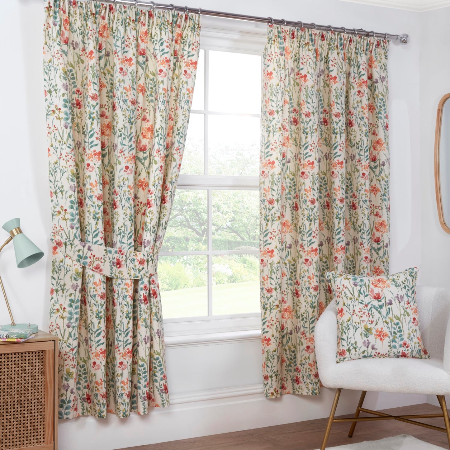 Amaryllis Floral Multi Pencil Pleat Curtains