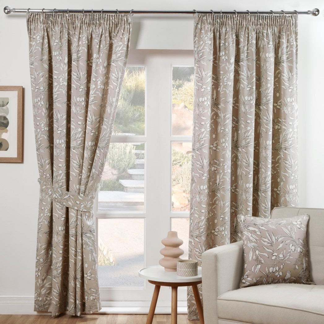 Aviary Natural Parchment Woodland Pencil Pleat Curtains