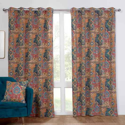 Chalet Patchwork Print Multi Eyelet Curtains